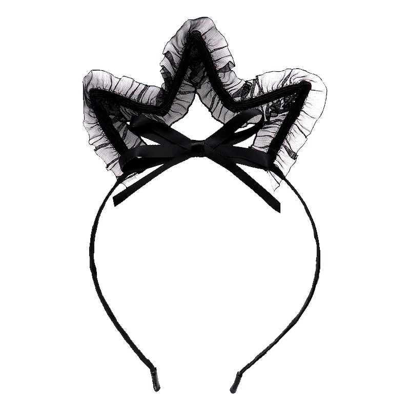 

Cute Mesh Lace Dot Cat Ear Hairbands Simple Solid Ribbon Bow Fox Ears Hair Bands for Women Headwear Girls Accessory