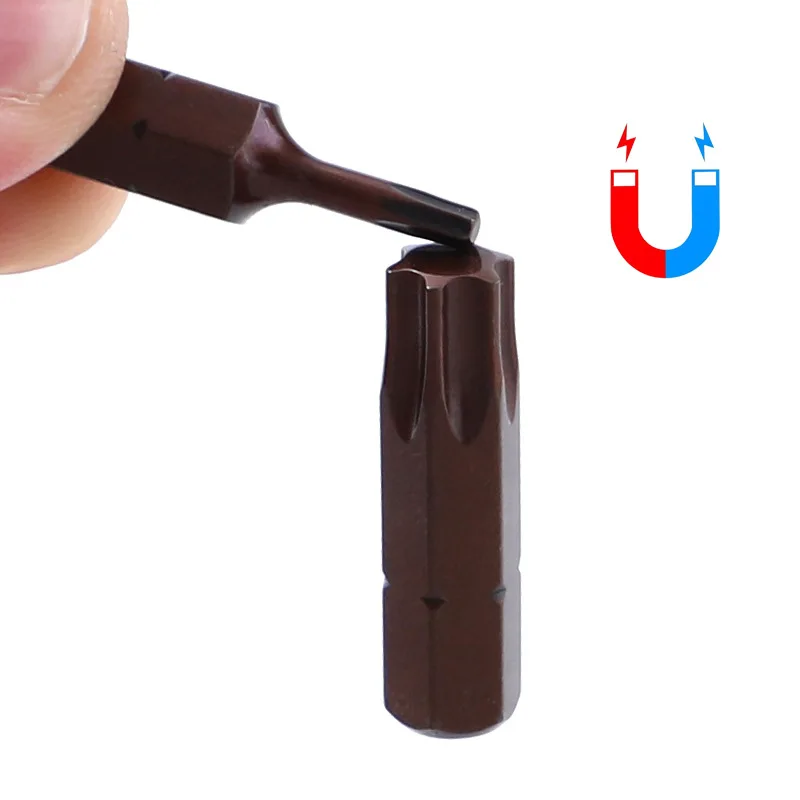 10 шт./лот 25 мм отвертка бит с отверстием магнитный Набор T20 T25 T6 T40 1/4 дюймовые