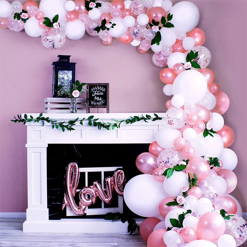 Kit de guirnalda de arco de globos de oro rosa, globos de l&aacute;tex transparentes blancos, decoraciones para bodas y bodas, D&iacute;a de San Valent&iacute;n, 100 Uds.-2