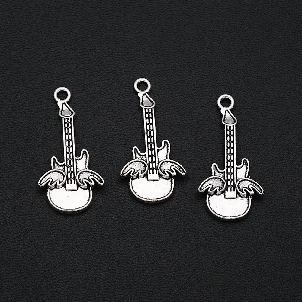 

10pcs/Lots 15x32mm Antique Silver Plated Music Guitar Charms Winged Pendants For DIY Earring Jewelry Making Supplies Materials