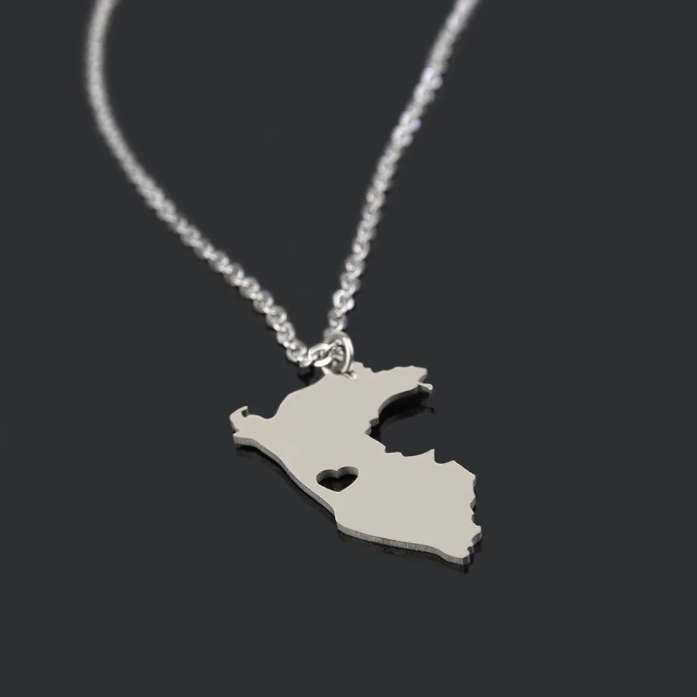 

Fashion Stainless Steel Necklace Peru Map Necklace Geometric Heart Pendant Necklace for Women Custom Statement Jewelery Gift