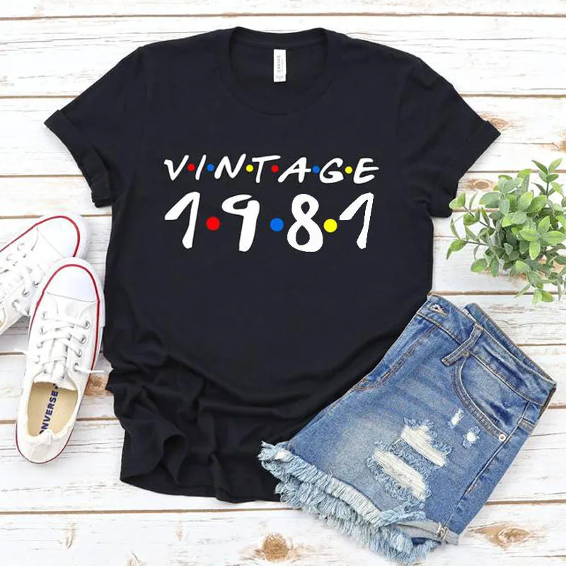 Camiseta Vintage 1981 para mujer, Camiseta de algodón Grunge para fiesta de cumpleaños del 41 °, Tops de TV Shows Friends, camiseta Harajuku, envío directo