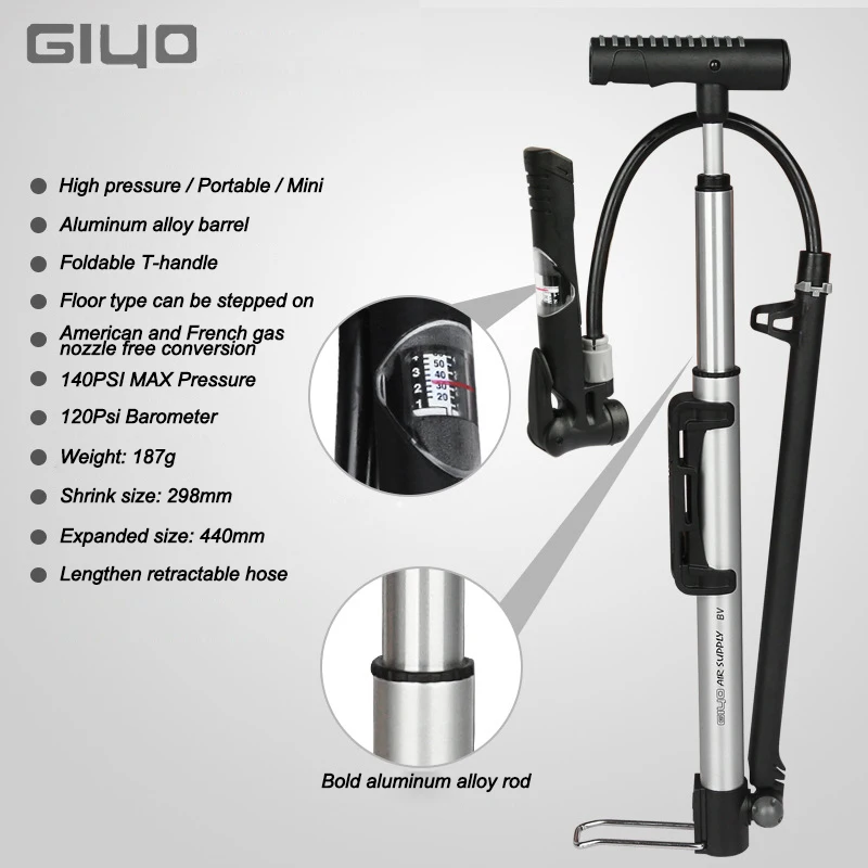 Велосипедный насос GIYO с манометром напольный 140PSI для горных