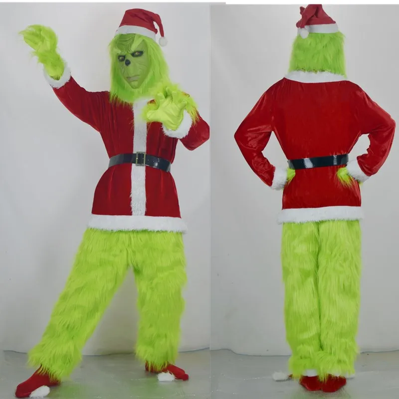 

2021 New Halloween Explosion Green Fur Monster Grinch Cosplay Santa Suit Party Party Costume