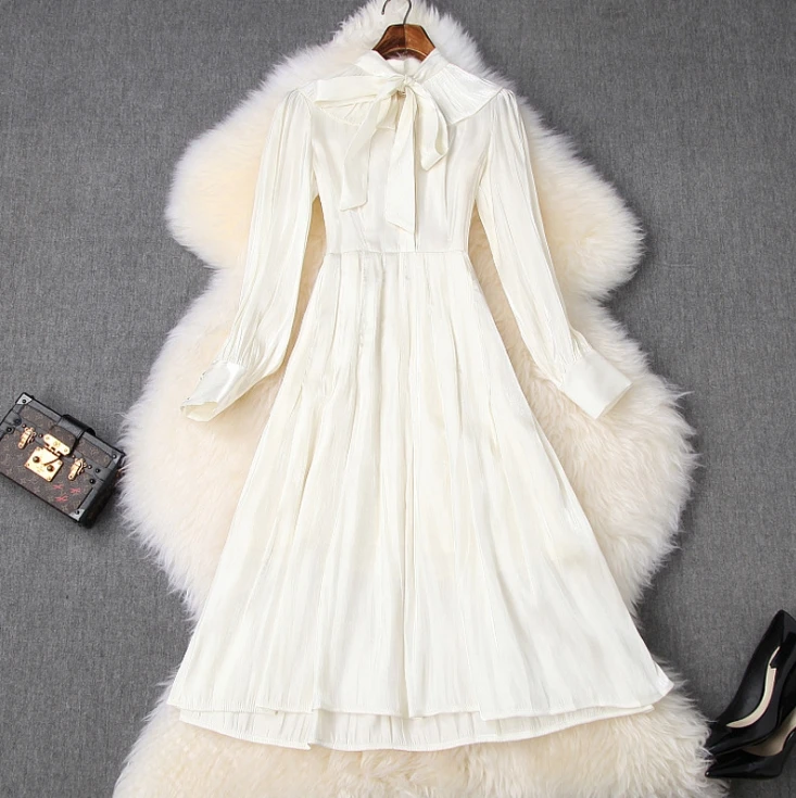 luna2020 high-quality new fashion runway women's lace-up bow tie waist long A-shaped eustoma skirt temperament dress N231 | Женская