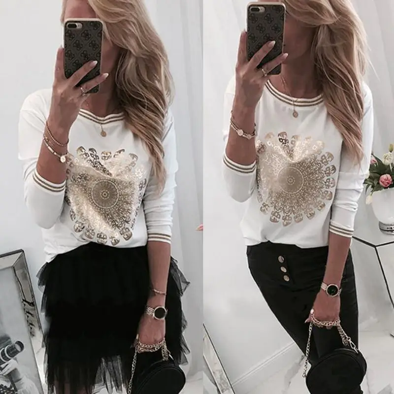 Женская футболка с длинным рукавом и круглым вырезом | одежда