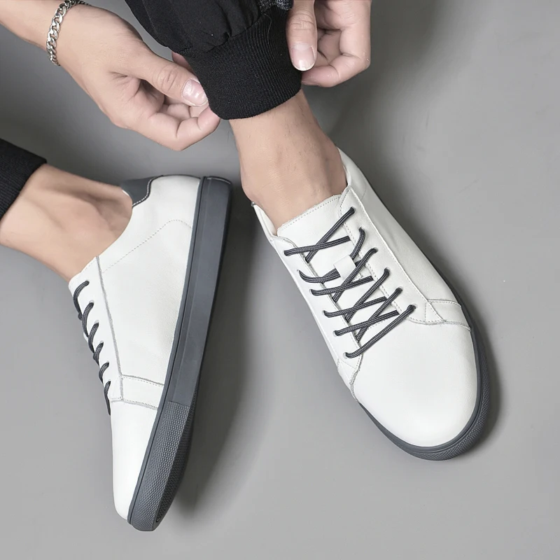 

2021 Casual Spring Autumn Take-Off Soft Comfortable Men Sneakers Casual Shoes Off White Light Fashion Genuine Leather shoes