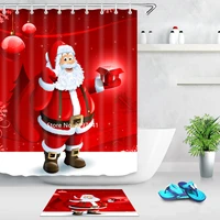 red santa claus christmas tree shower curtain bathroom waterproof and mildewproof antique brick childrens bathtub decoration