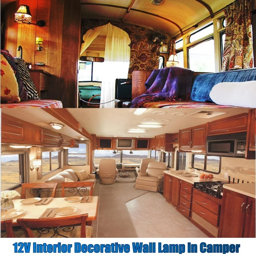 

12V RV Decorative Lamp Warm White LED Switched Wall Sconce Light for Marine Camper Yacht Hall Bedroom Lighting