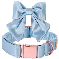 unique style paws blue silk dog collar puppy collar with bowtie adjustable dog collar pet gift for small medium large