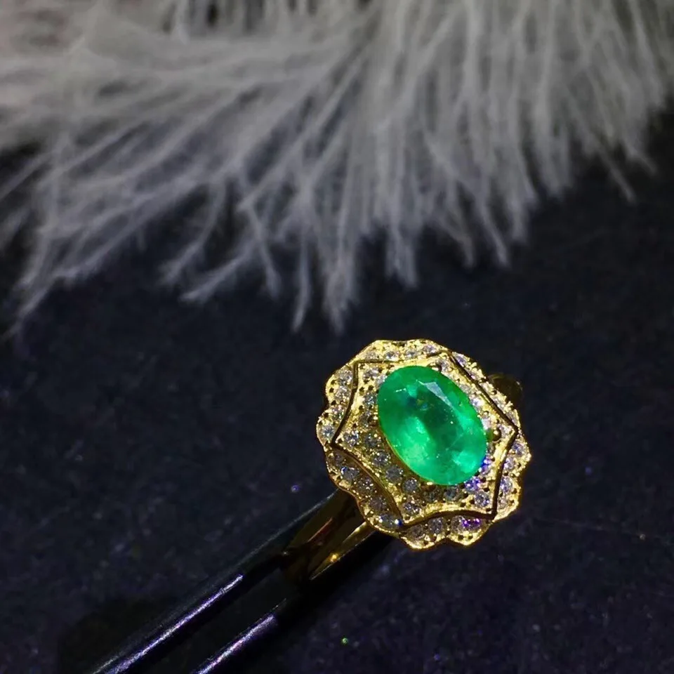 

BOEYCJR S925 Silver Trendy Emerald Fine Jewelry Adjustable Elegant Gemstone Rings for Women Engagement Gift anillo anneau