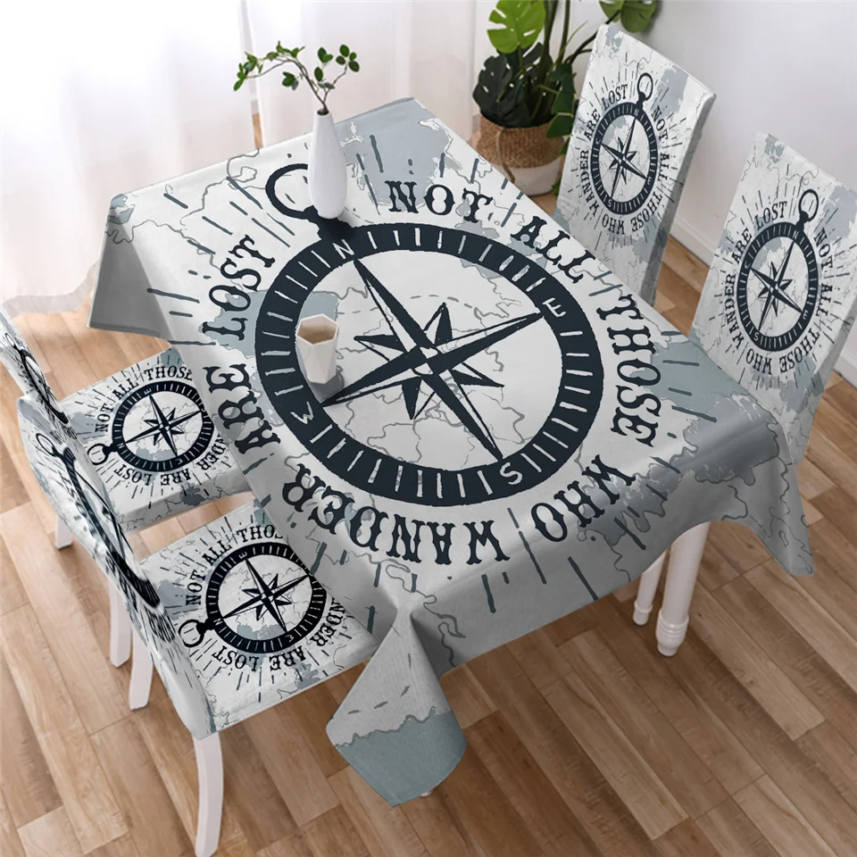 Скатерть BeddingOutlet с компасом Карта мира 3D Рисунок искусственная прямоугольная в