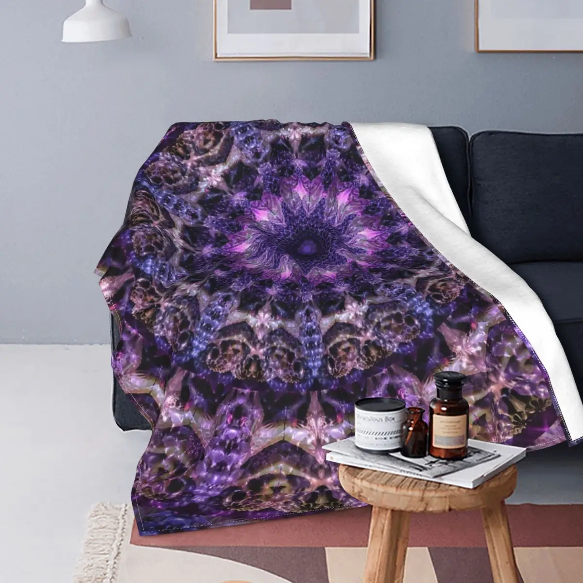 

Manta de Mandala con tinte púpura, colcha para cama a cuadros, cubierta de playa, manta double, ropa de cama de algodón