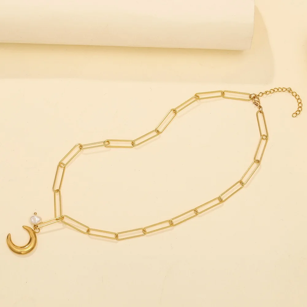 

Stainless Steel Crescent Half Moon Necklace For Women Gold Color Metal Moon Pendant Long Choker Collar Luna Cuerno Collares