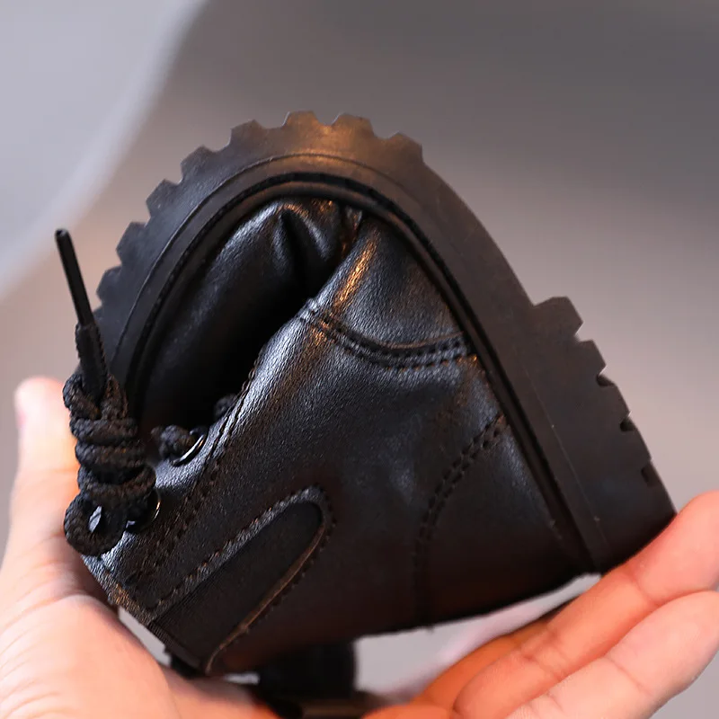 2021 Autumn Winter Children Boots Boys Girls  Boots Toddler Fashion Leather Shoes Windproof Soft Bottom Kids Snow Boots