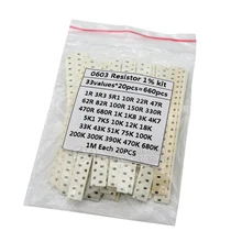 0603 SMD Resistor Kit Assorted Kit 1ohm-1M ohm 1% 33valuesX 20PCS=660PCS Sample Kit 0805 1206 1210 0402