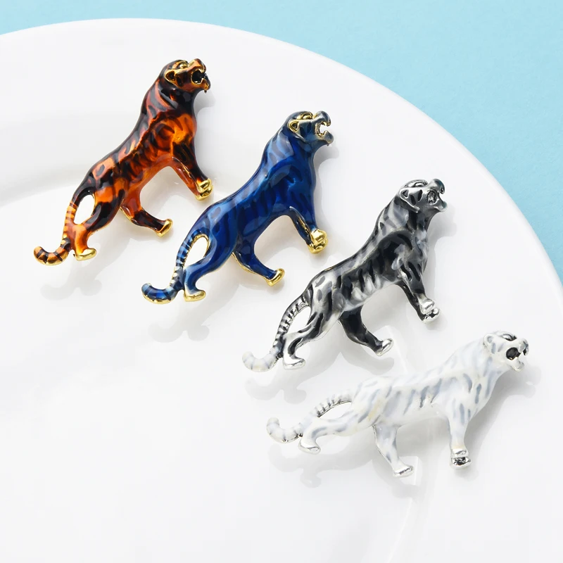 

Wuli&baby Roaring Enamel Tiger Brooch Pins Gift 4 Colors Animal Pins Gift 2021