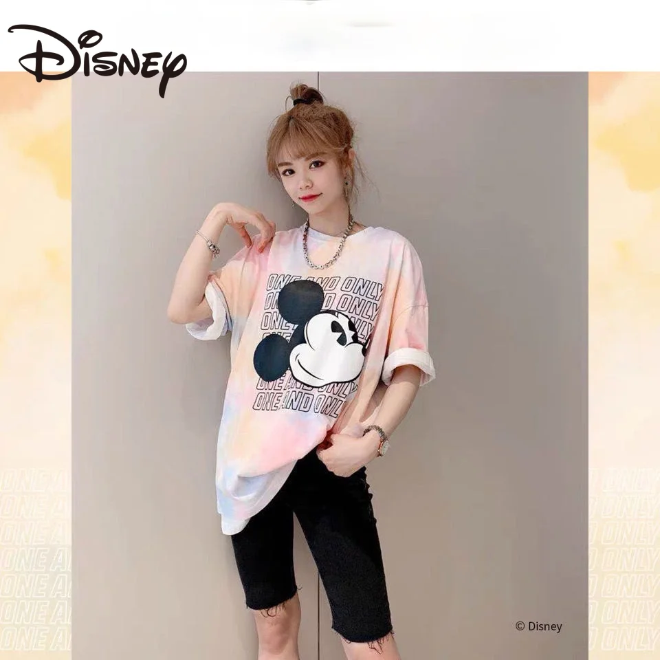 

Disney Spring/Summer Street Hip Hop Women's Tie with Round Neckneck and Bottom, Mickey's loose fashion short-sleeved T-shirt