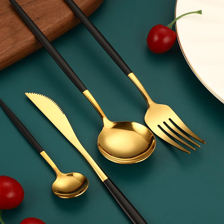 Набор столовых приборов из нержавеющей стали черного и золотого цвета 4 шт./компл.