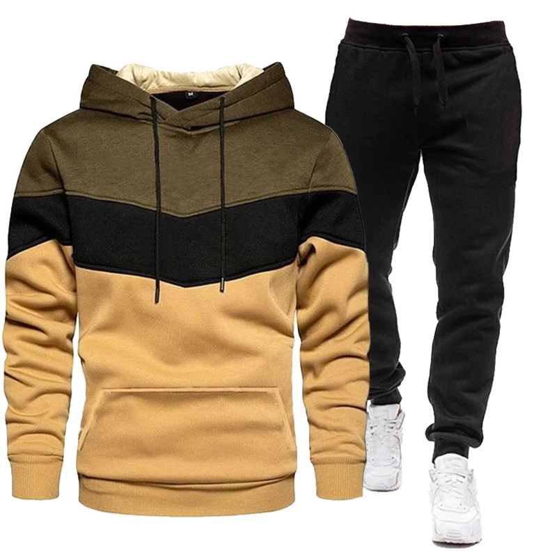 Autumn Winter Men's Fashion Brand Printed Jogging Suits Three-color Hoodies and Trousers Two Piece Sets Casual Tracksuit