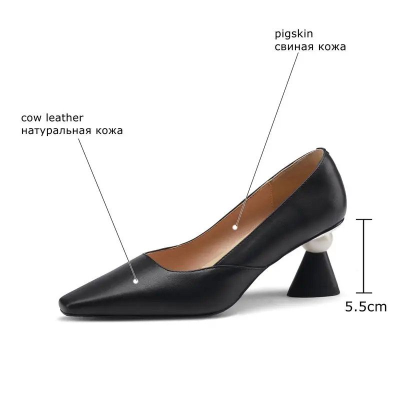 

ALLBITEFO bead design heel real genuine leather high heels fashion kitten heels party wedding shoes high heel shoes women heels