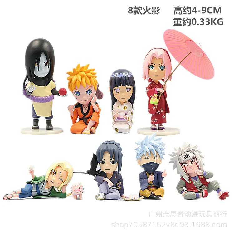 

Brand new anime Naruto Shippuuden Kakashi Sasuke action humanoid toy model doll ornaments childrens gift collection 9CM 8pcs set