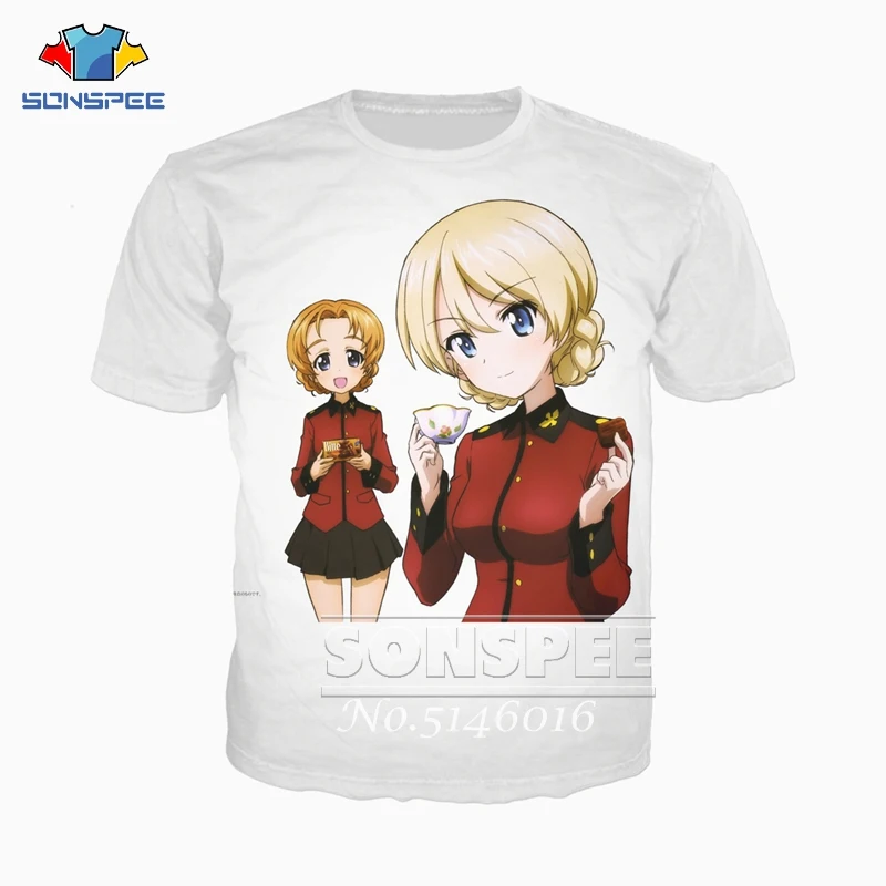SONSPEE Summer Unisex Fashion Casual Short Sleeve Men Street wear Clothing GIRLS und PANZER 3D Print Anime Harajuku T-shirt t172 | Мужская
