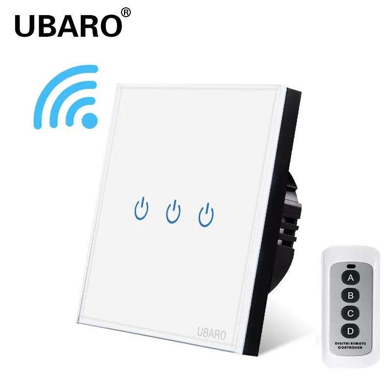 

UBARO Беспроводной пульт дистанционного управления для ЕС/Великобритании, роскошная панель из хрустального стекла, 433 МГц, радиочастотная кнопка питания, электрический датчик 1/2/3 группы