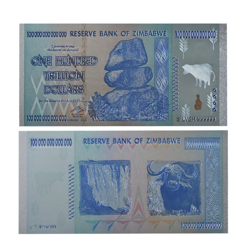 Color Silver 100 T Zimbabwe$ Z100 триллион/100 кинтриллион/5 октиллион/100 декальон долларовые банкноты из золотой фольги реплики банкнот Бумажные деньги бизнес подарок - Цвет: Color Silver 100 T