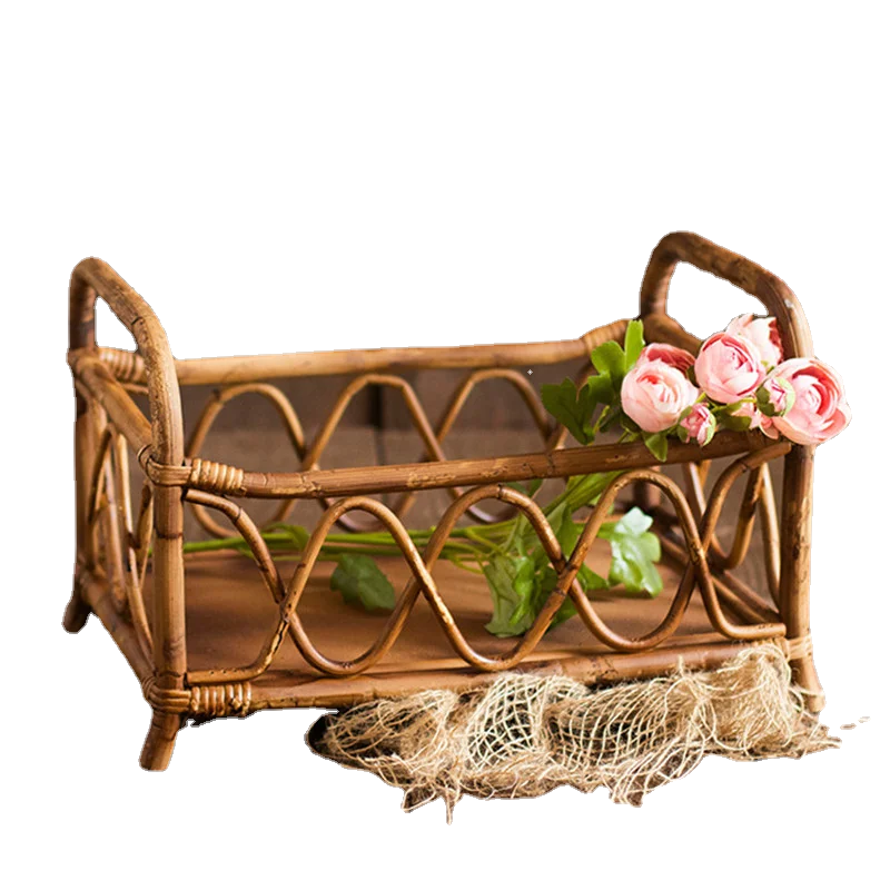 Baby Photography Props Basket Handmade Idyllic Retro Small Rattan Bed Newborn Photography Furniture for Photo Shoot Accessories