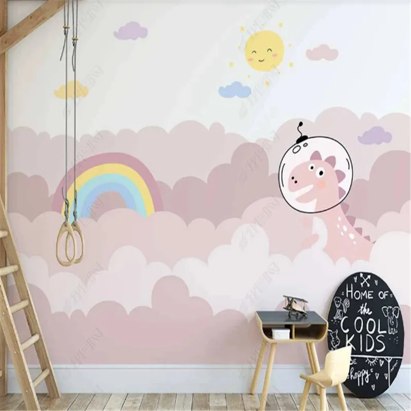 Обои в скандинавском стиле с розовыми облаками для детской комнаты Радужный