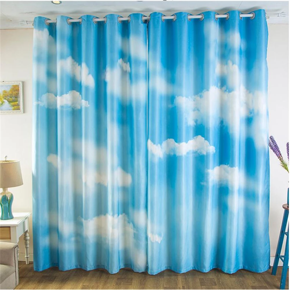 

Simple scenery sky blue sky white clouds bedroom living room blue children's room curtain shading