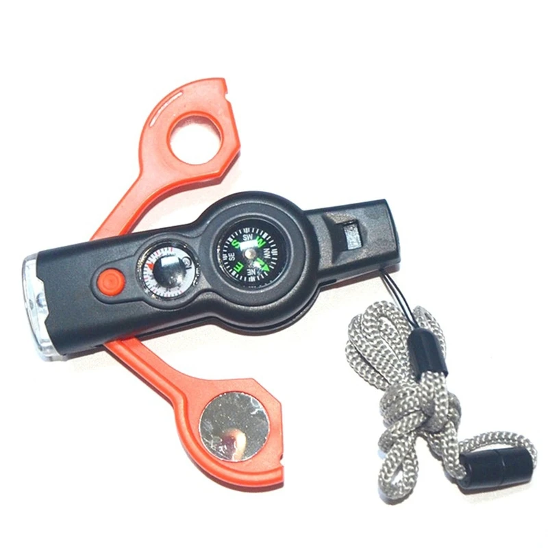 Multifunction 7 in1 Outdoor Survival Whistle Keychain with Compass Magnifier U7EF | Спорт и развлечения