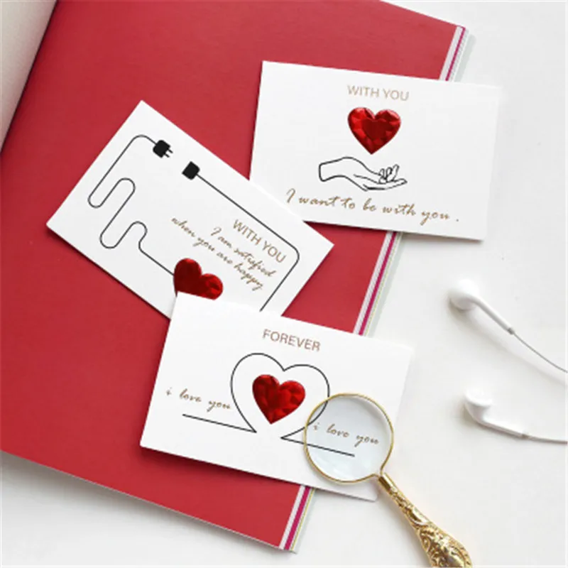 

5pc Solid Red Heart Greeting Card with Envelopes Romantic Letter I Love You Forever Wedding Invitation Valentine's Day Gift Card