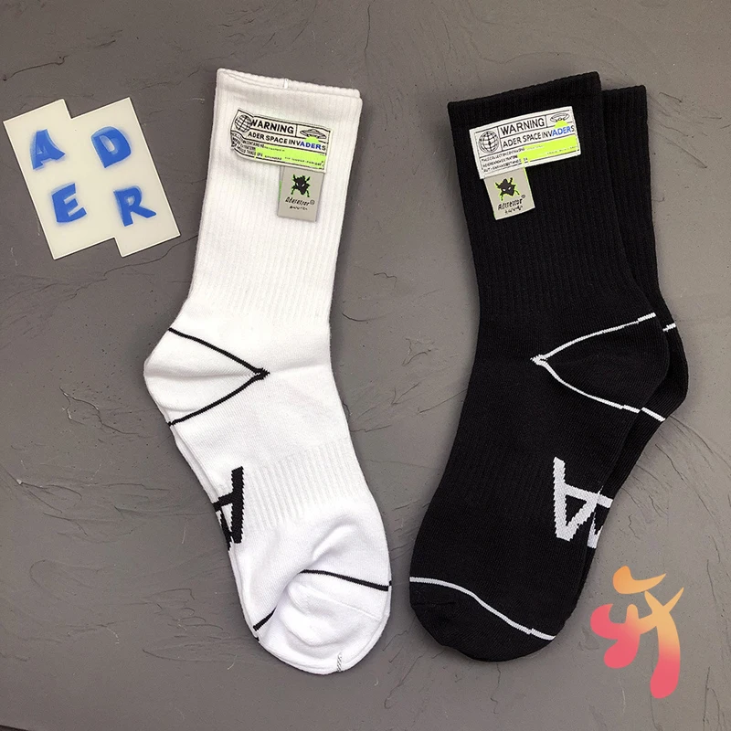 

Ader Error Socks Alien UFO Ribbon Label Cotton Sports Socks High Quality Men's Women's Trendy Socks Adererror Casual Tube Socks