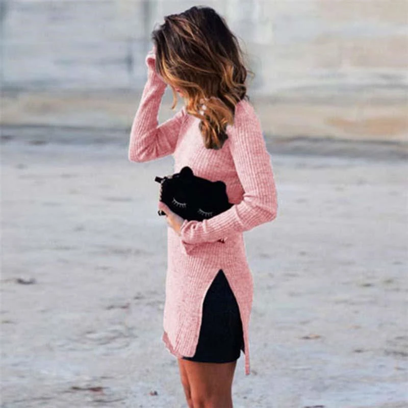 

Split Gray Sweater Women Long Sleeve Turtleneck Knitted Pullover Tops Female Clothes Korean 2021 Winter New