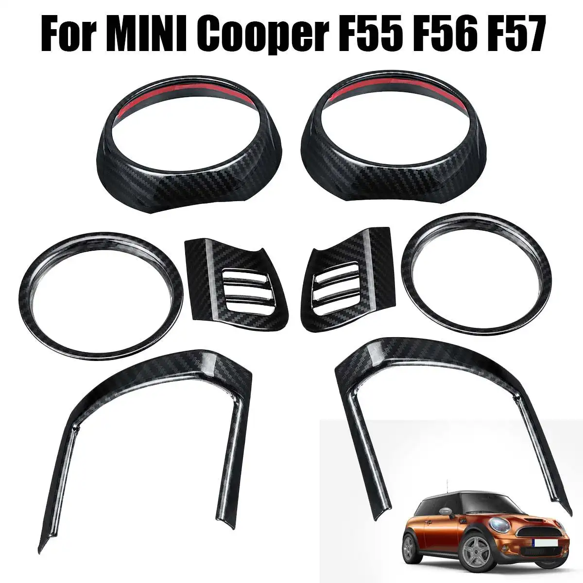 

8pcs/set Dash Air Vent Cover for MINI Cooper F55 F56 F57 Carbon Fiber Style Interior Mouldings Air Outlet Trims Car Sticker