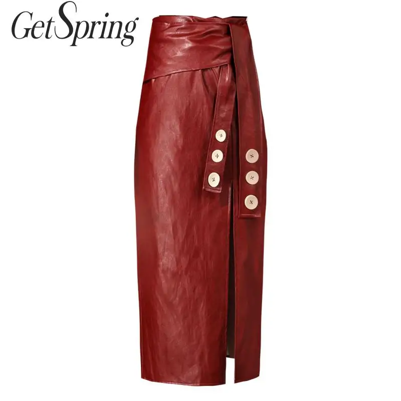 Getвесенняя Женская юбка с разрезом высокой талией юбки из искусственной кожи