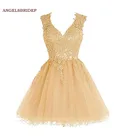 Короткое платье ANGELSBRIDEP с V-образным вырезом для выпускников, вечернее платье на бретелях, вечернее платье принцессы с аппликацией для особых случаев