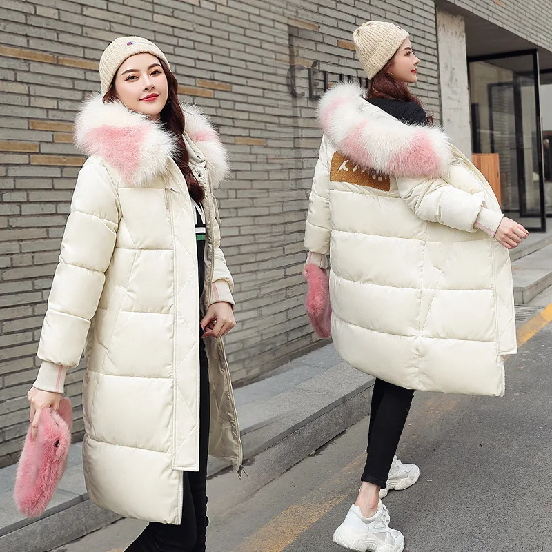 Down parka Warm Hooded Fur Cotton Parkas collar long-term students in women's knee-length golden velvet jacket for winter 1075 |