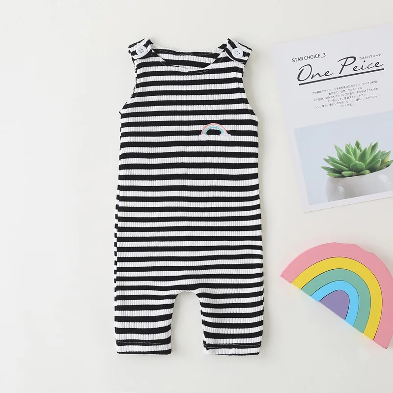 

2021 Summer Sleeveless Newborn Baby Girl Boy Clothes Rainbow Striped Print Romper Casual Jumpsuit Soft Baby Outfit One Piece