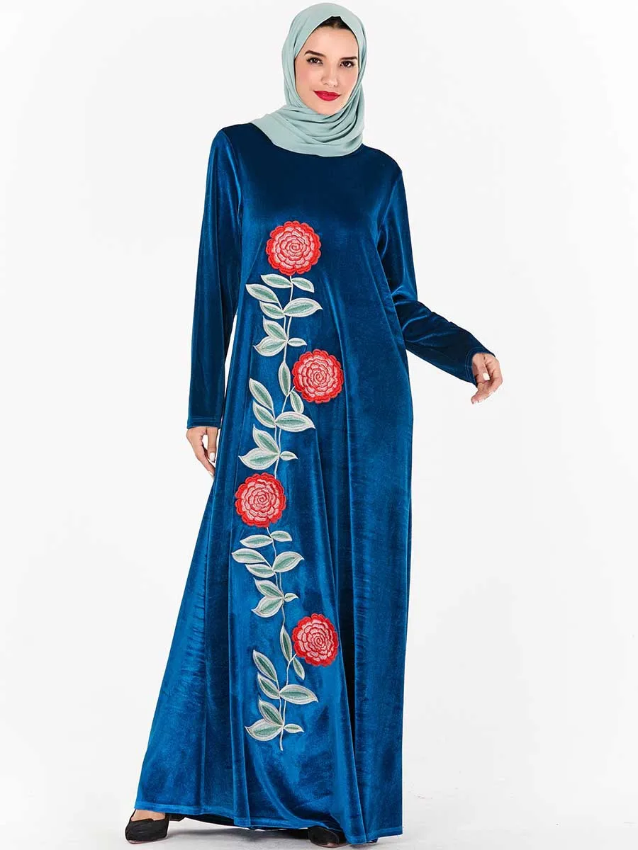 Abaya Musim Платье женское макси с цветочным рисунком женская одежда длинным рукавом