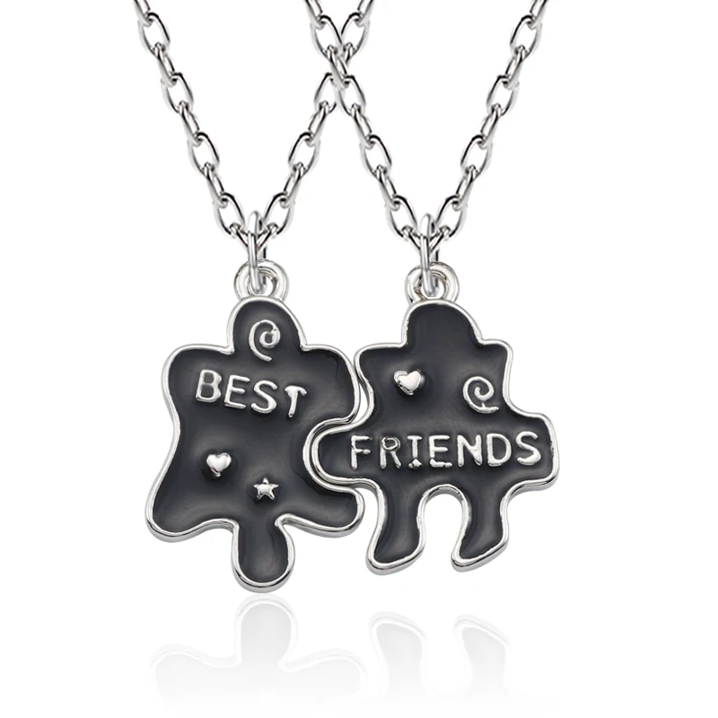 

Fashion Best Friends Necklace For Women Best Friend Forever Pendant Pink Black Jigsaw BFF Necklaces&Pendants Puzzle Jewelry Gift
