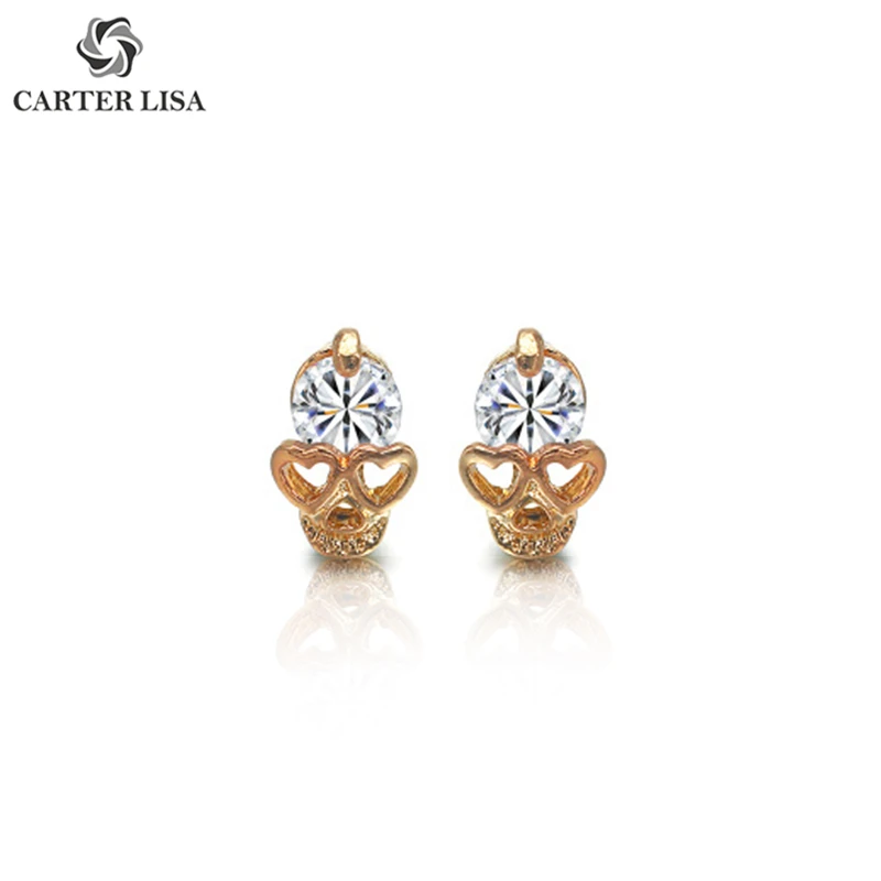 CARTER LISA Lady Brilliant Punk Crystal Gold Skull Women Earrings Jewelry Hot New Heart Eye Stud Popular | Украшения и аксессуары