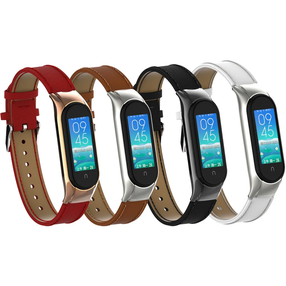 Кожаный ремешок YUEDAER для Mi Band 5 на запястье с металлическим корпусом Xiaomi Mi5 мужской