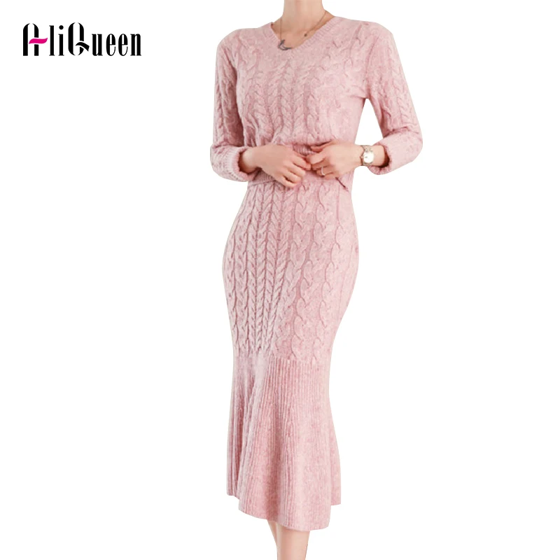 Женский комплект из 2 предметов свитер с V образным вырезом и юбка годе высокой