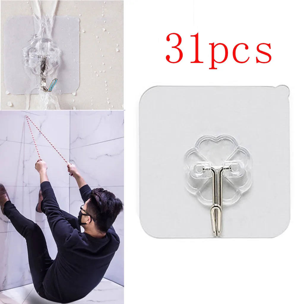 31 шт. настенные крючки кухонная стойка Прочные прозрачные самоклеящиеся дверные