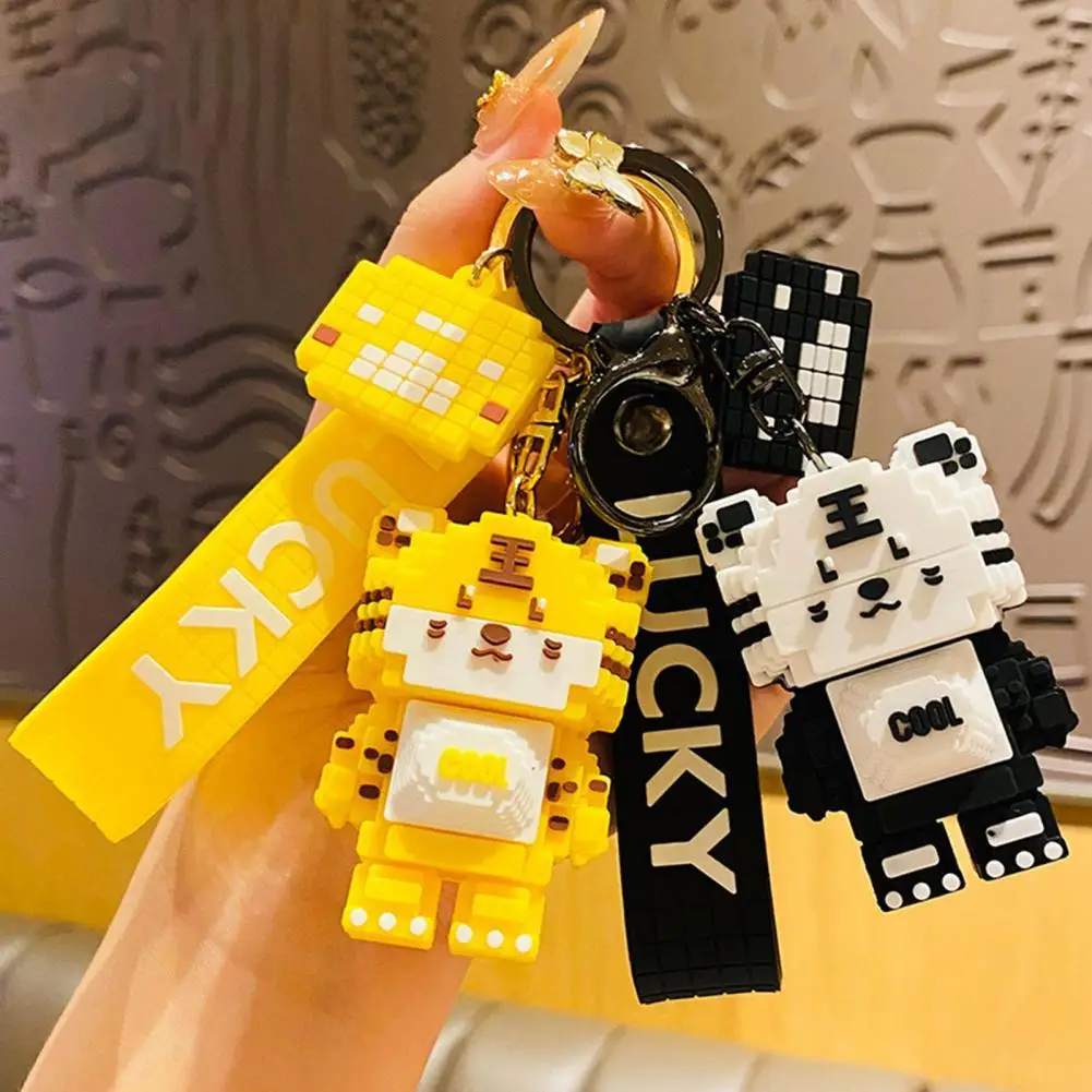

Key Chain Pendant Bright Color Key Pendant Cartoon Reusable Creative Building Blocks Little Tiger Key Ring Pendent