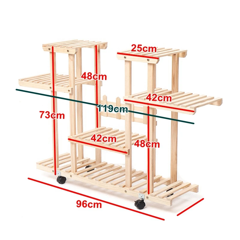 

6-Tier Wood Flower Pot Plant Stand Home Garden Storage Display Shelves for Indoor Outdoor Yard Garden Patio Balcony 116*25*72cm