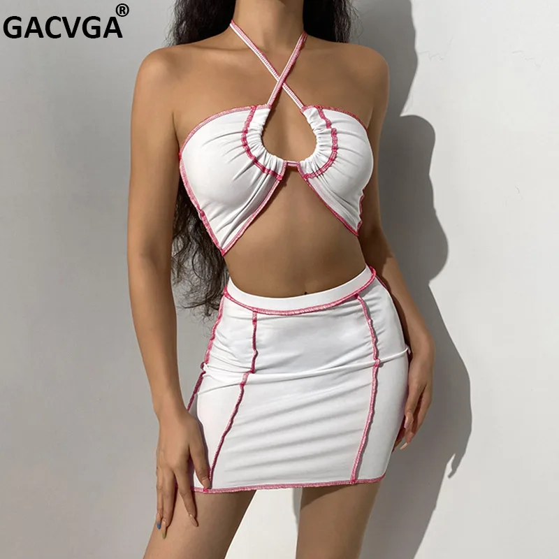 

Женский комплект из двух предметов GACVGA, Бандажное платье-мини, модный наряд, короткий топ без рукавов и юбка, Летняя женская одежда, 2021